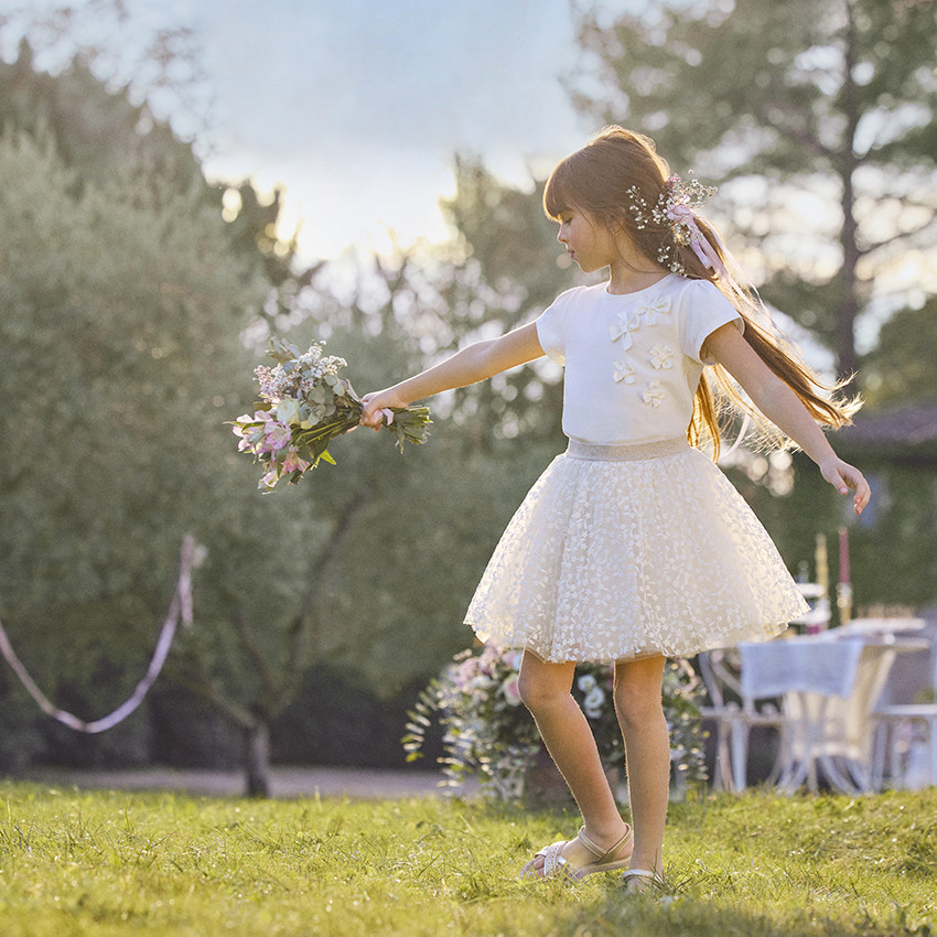 Κοντομάνικο μπλουζάκι μονόχρωμο με φιόγκο για κορίτσι 