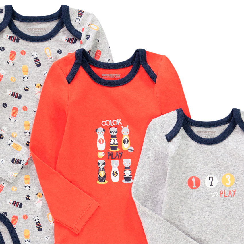 Σετ από 5 bodies μακρυμάνικα με οργανικό βαμβάκι για bebe αγόρι 