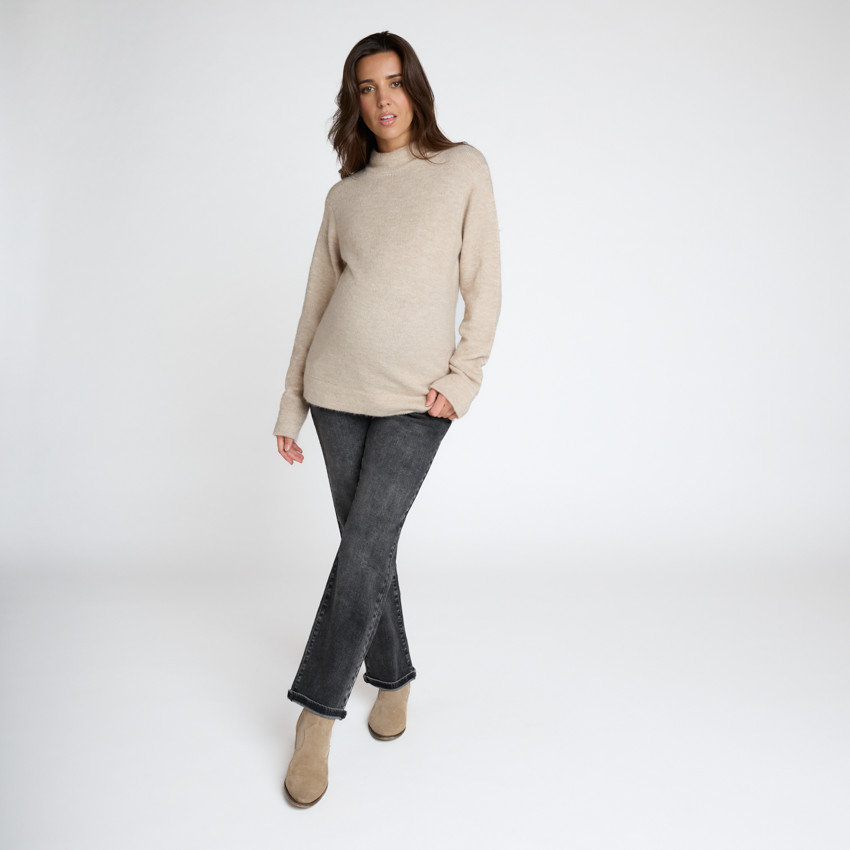 Pull manches longues uni à col montant pour femme 