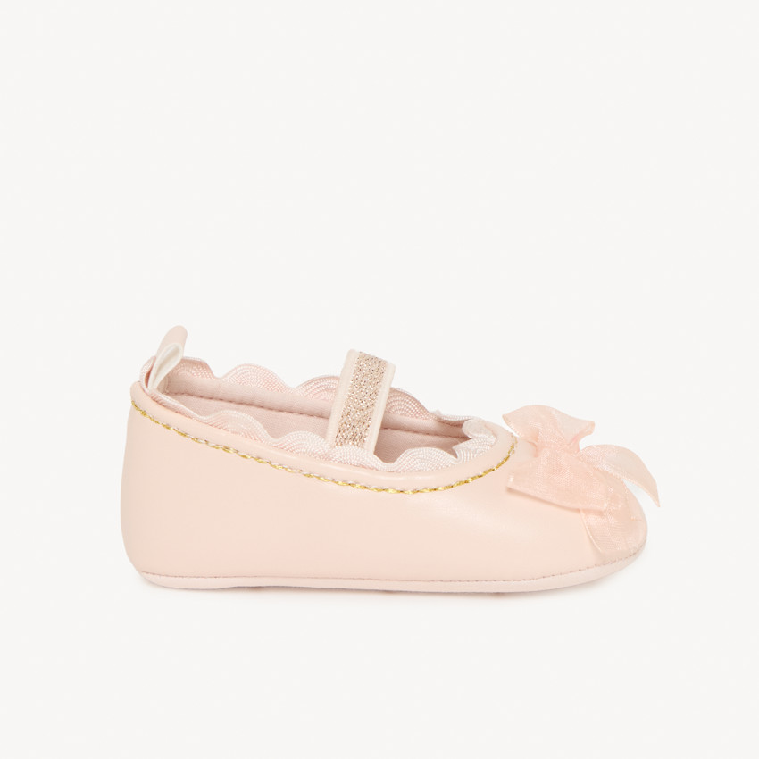 Μπαλαρίνες ροζ ανοιχτό με φιόγκους από τούλι για bebe κορίτσι 