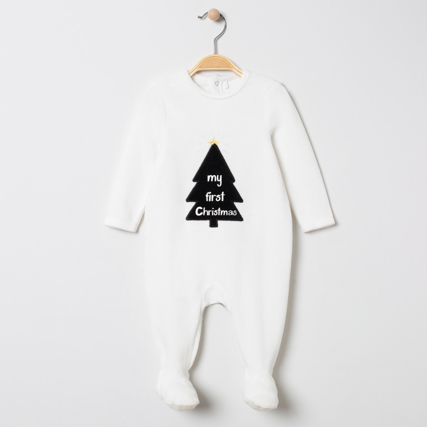 Ολόσωμο φορμάκι βελουτέ με σχέδιο χριστουγεννιάτικο δέντρο για μωρό 