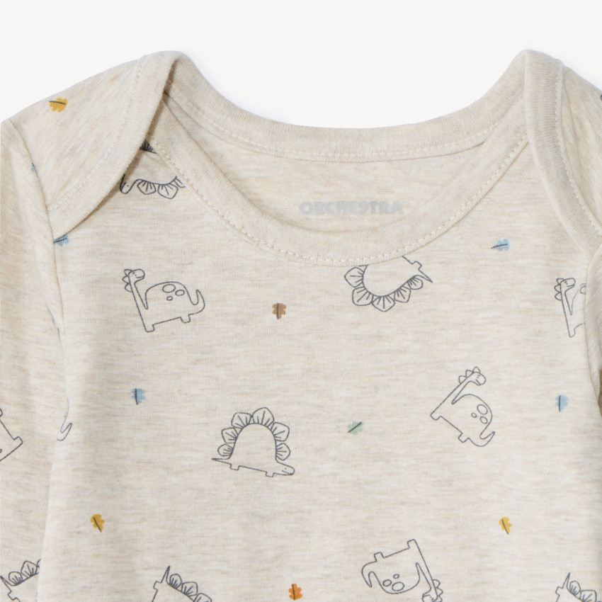 Lot de 5 bodies manches longues Dinos pour bébé garçon avec ouvertures différentes selon l'âge 