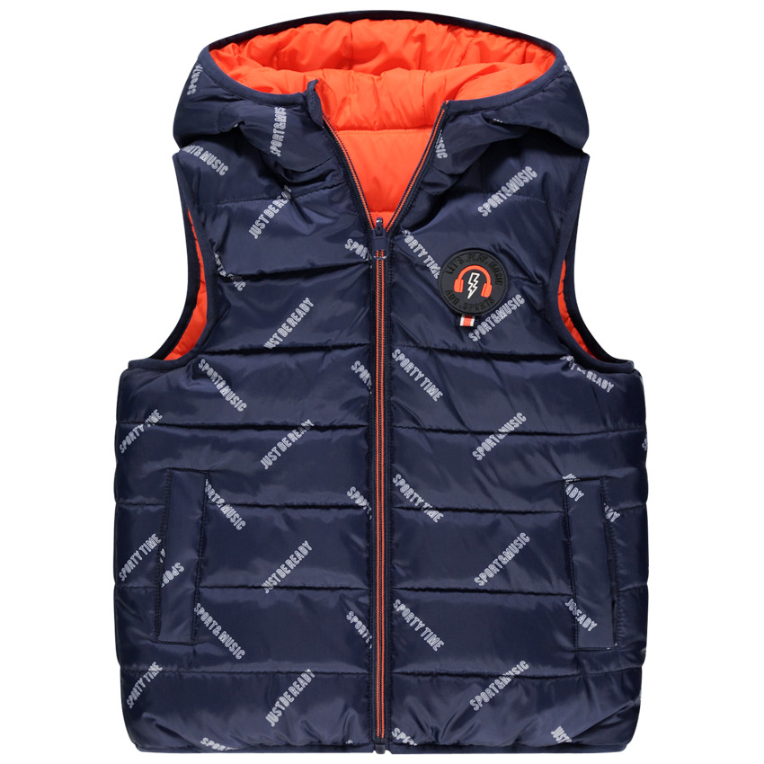 Doudoune sans manches réversible à inscriptions et badge 