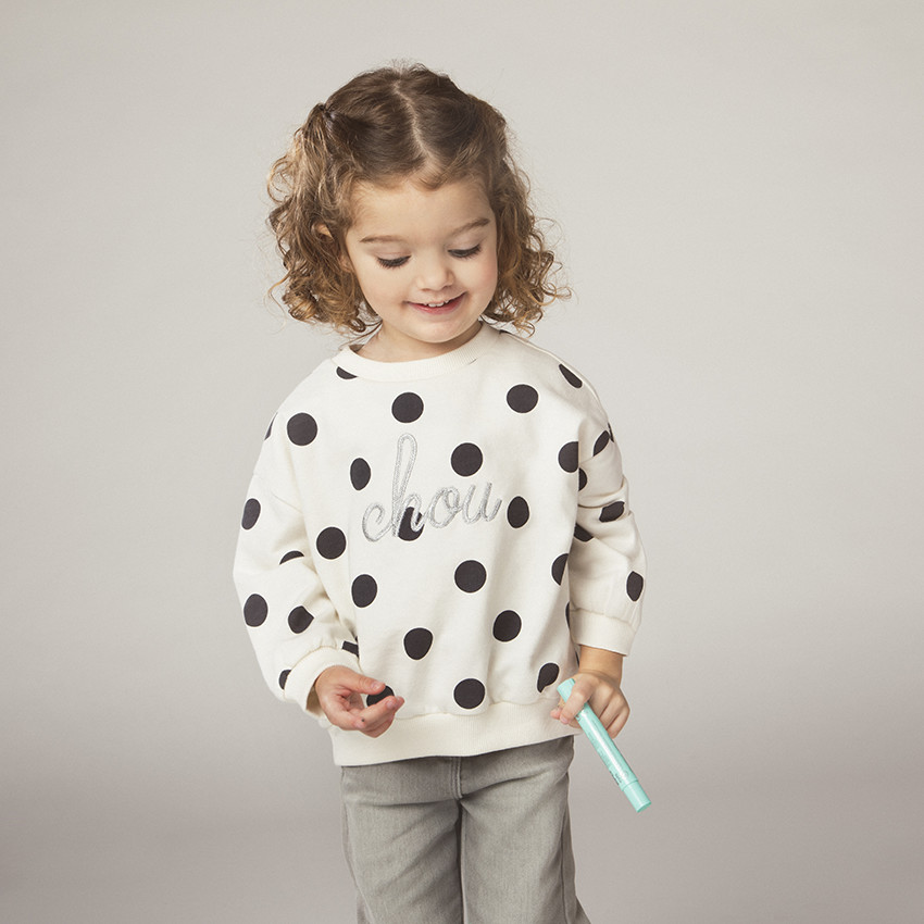 Φούτερ molleton με πουα και  μήνυμα κέντημα για bebe κορίτσι 