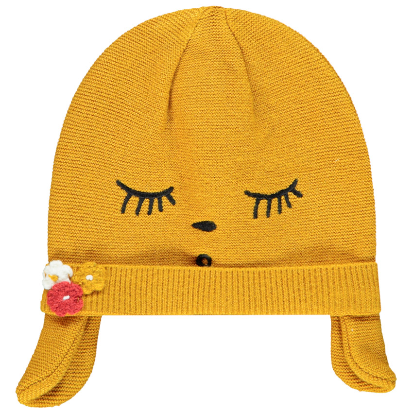 Σκούφος πλεκτός με λεπτομέρειες κεντημένες για bebe κορίτσι 