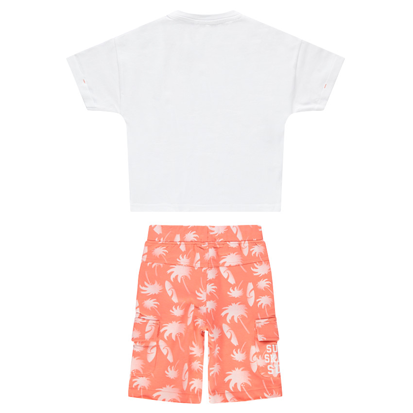Σύνολο μπλούζα με στάμπα φοίνικες και σερφ και ριγέ βερμούδα 