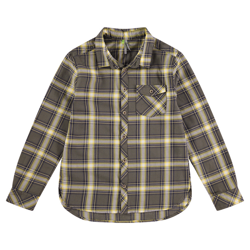 Μακρυμάνικο πουκάμισο με καρό σε αντίθεση και τσέπη 