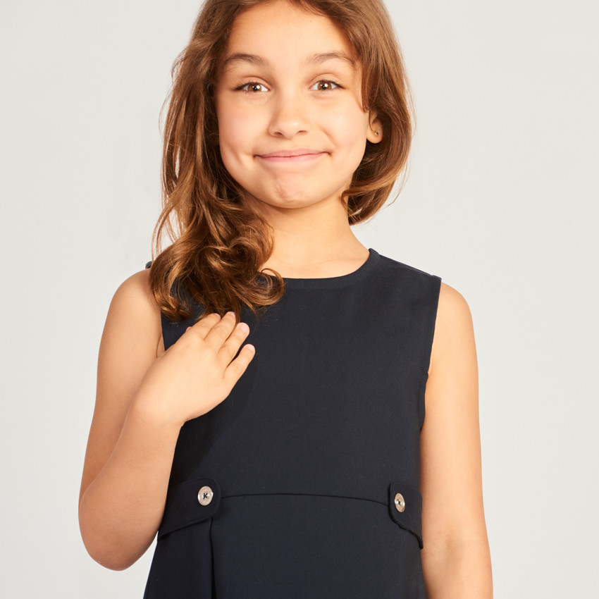 Αμάνικο φόρεμα από πάνινο ύφασμα μονόχρωμο για κορίτσι 