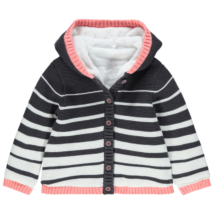 Ριγέ πλεκτή ζακέτα με επένδυση sherpa 