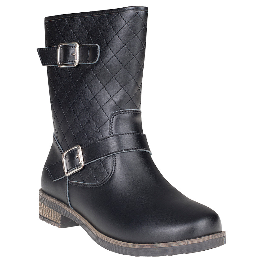 Bottines noires en cuir effet matelassé avec boucles fantaisie 