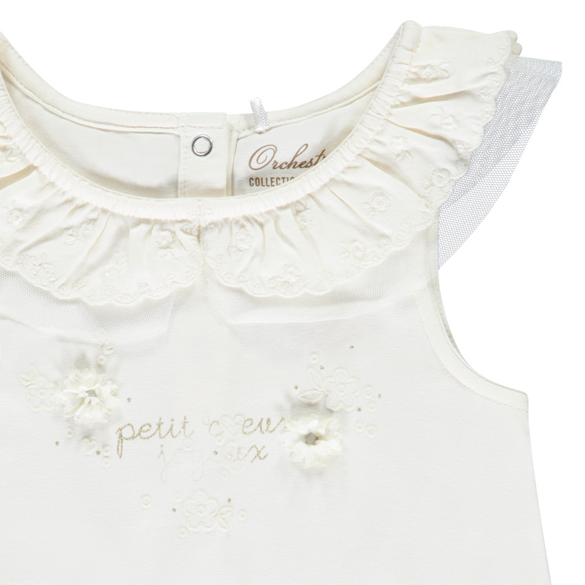 Αμάνικο μπλουζάκι μονόχρωμο με κέντημα για κορίτσι 