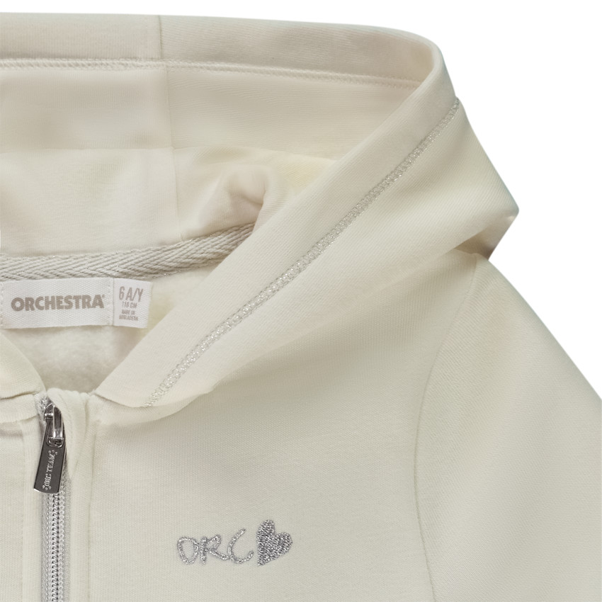 Ζακέτα με κουκούλα μονόχρωμη molleton και κεντημένη για κορίτσι 