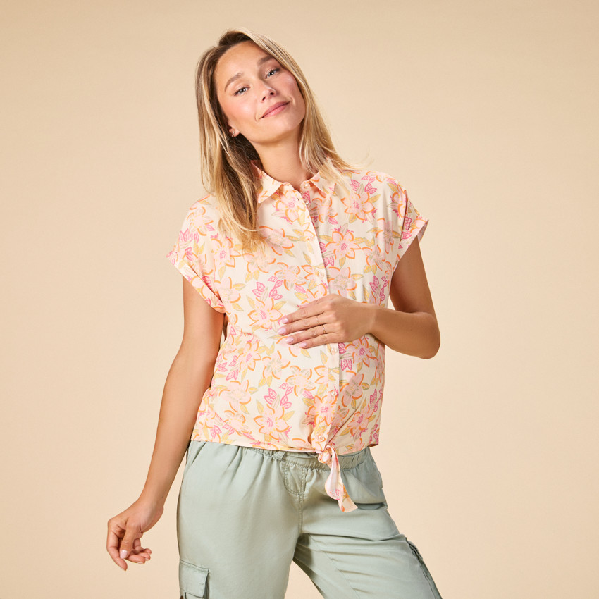 Πουκάμισο κοντομάνικο με floral σχέδιο για γυναίκες 