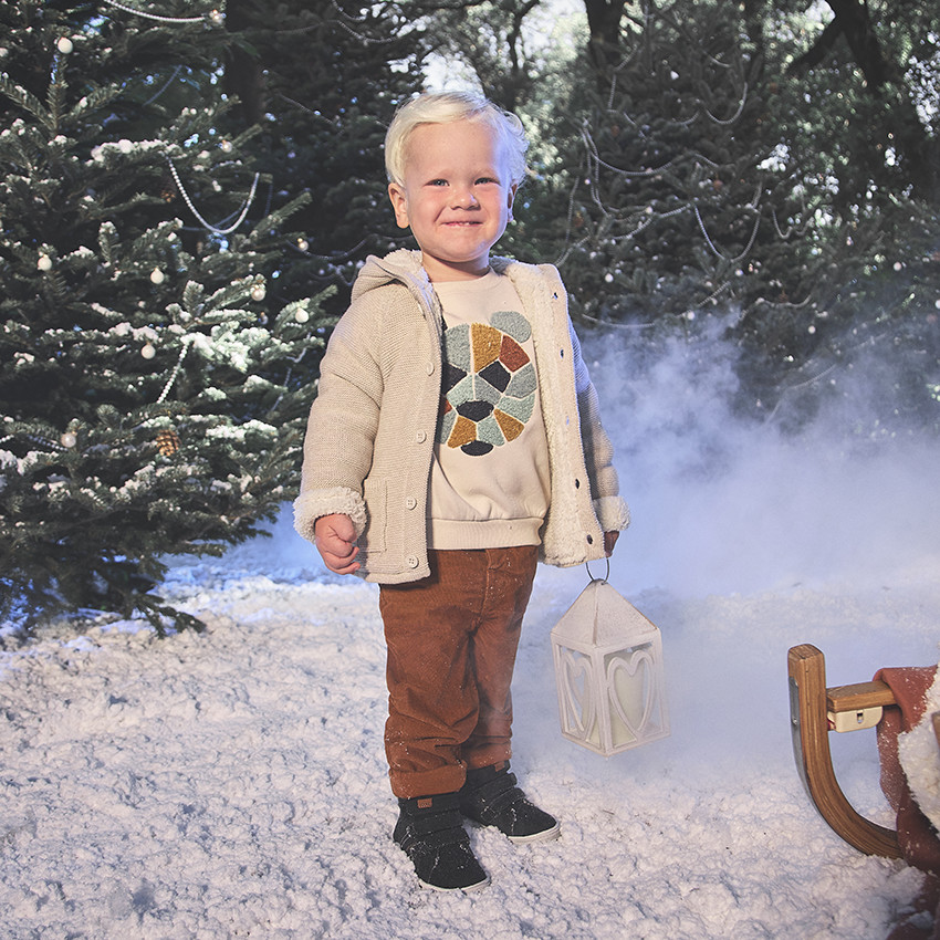 Ζακέτα πλεκτή με κουκούλα και επένδυση για μωρό αγόρι 