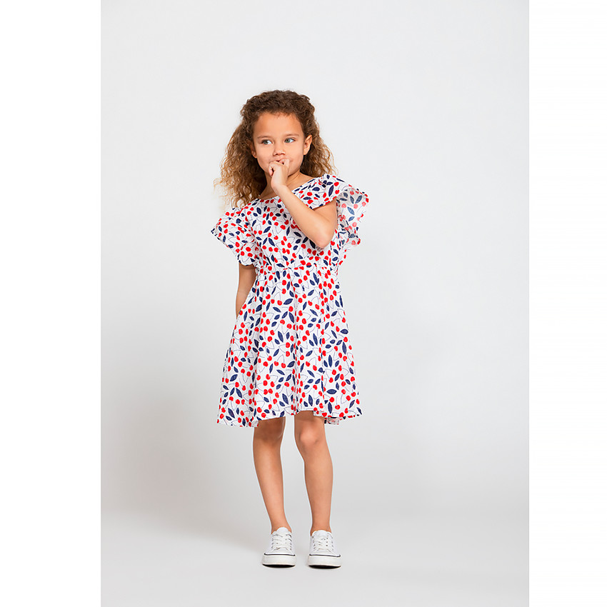 Robe manches courtes volantées imprimé cerises pour fille  