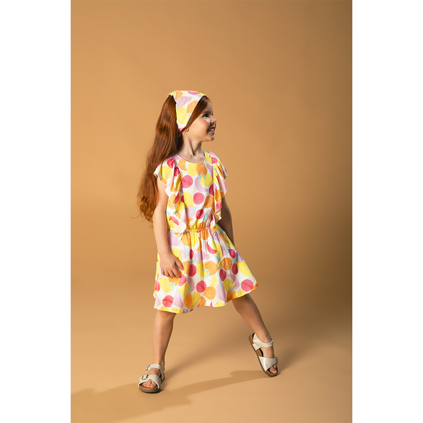 Robe manches courtes volantées imprimé coloré pour fille 