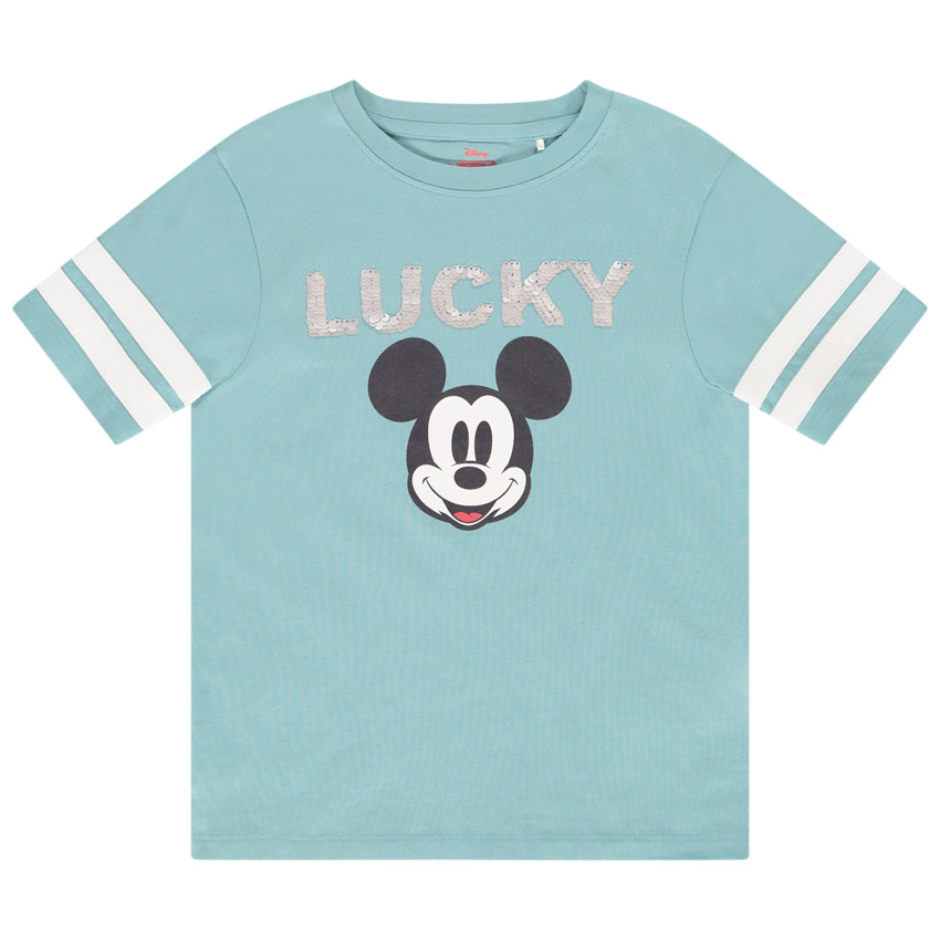 T-shirt manches courtes print Mickey Disney et sequins pour garçon 
