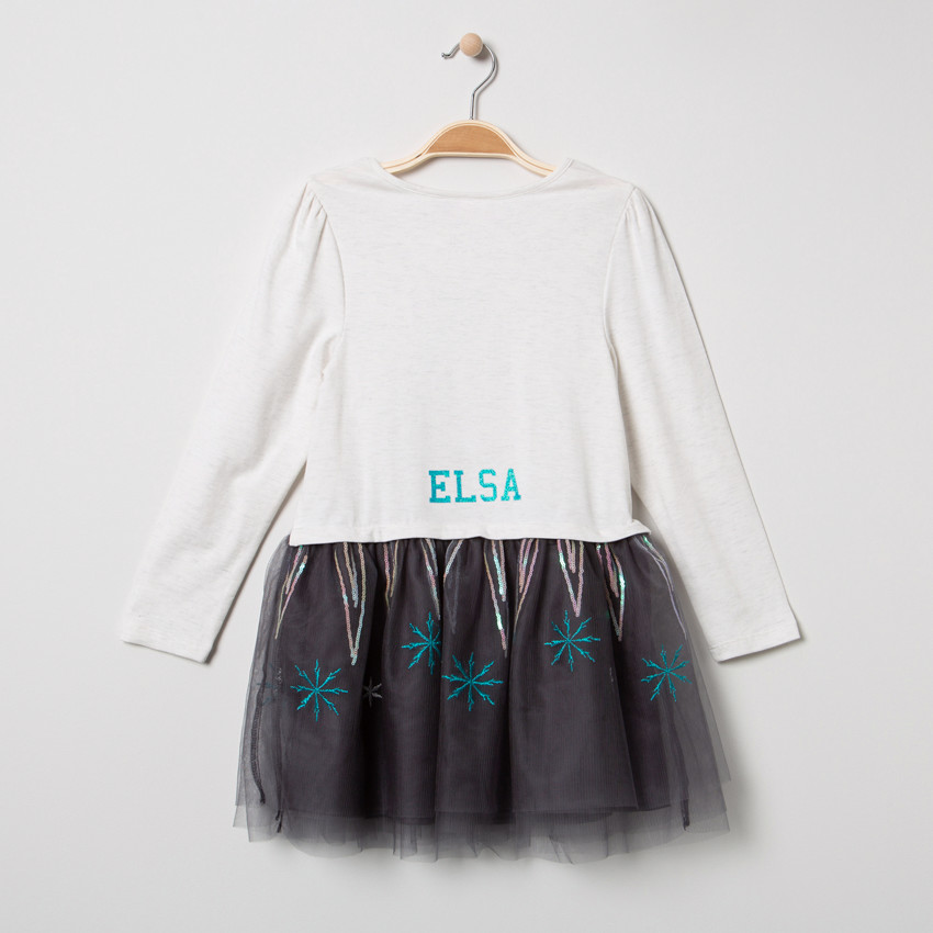 Μακρυμάνικο φόρεμα από τούλι με παγιέτες και στάμπα την Έλσα από το Frozen της Disney 