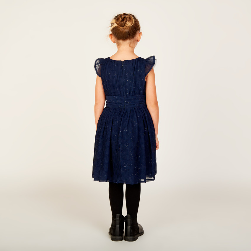 Robe de fête manches courtes en crêpe pailletée pour fille 