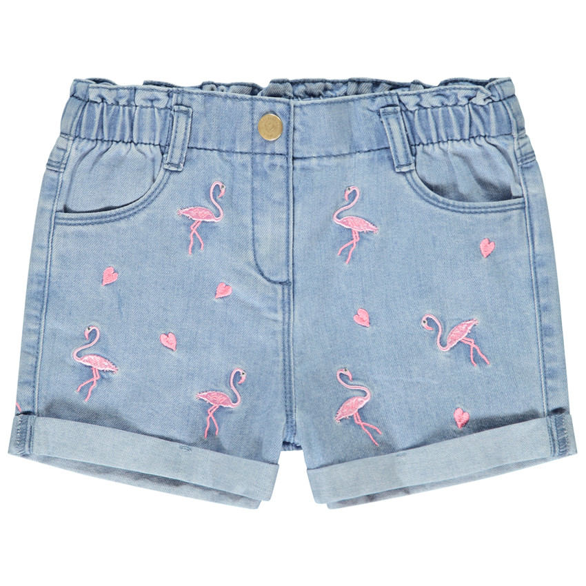 Σορτς από denim με κεντημένα φλαμίνγκο για κορίτσι 