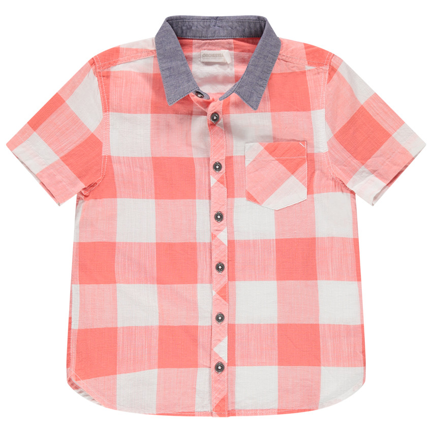 Πουκάμισο κοντομάνικο με μεγάλα καρό και chambray λεπτομέρειες  