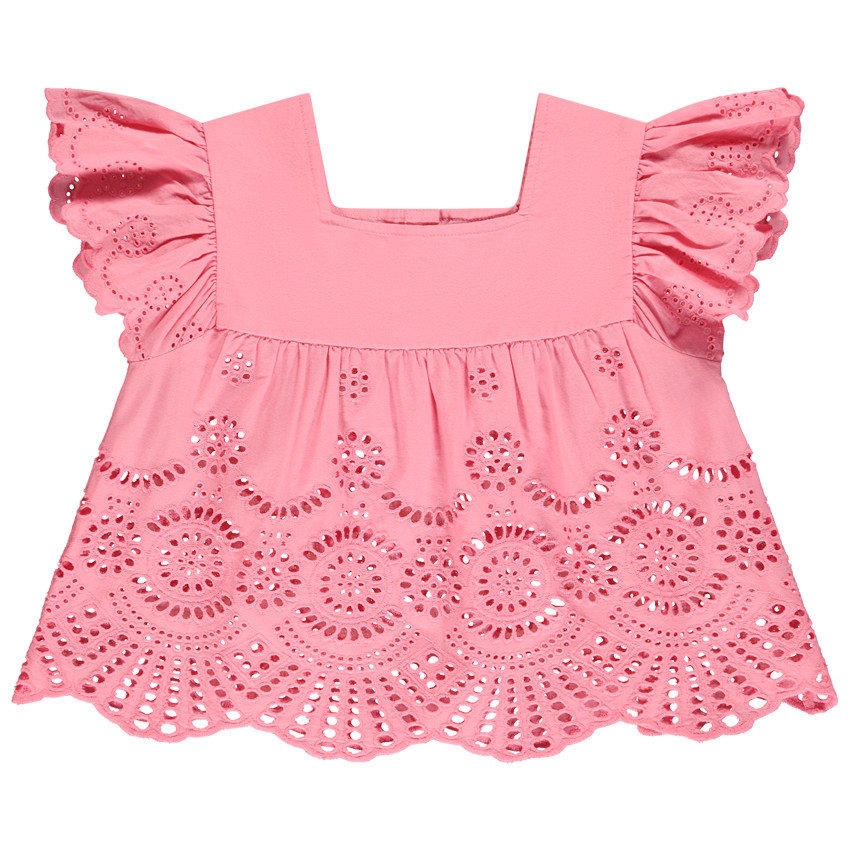 Τουνίκ από voile με φουσκωτά μανίκια και αγγλική κεντητική για κορίτσι 