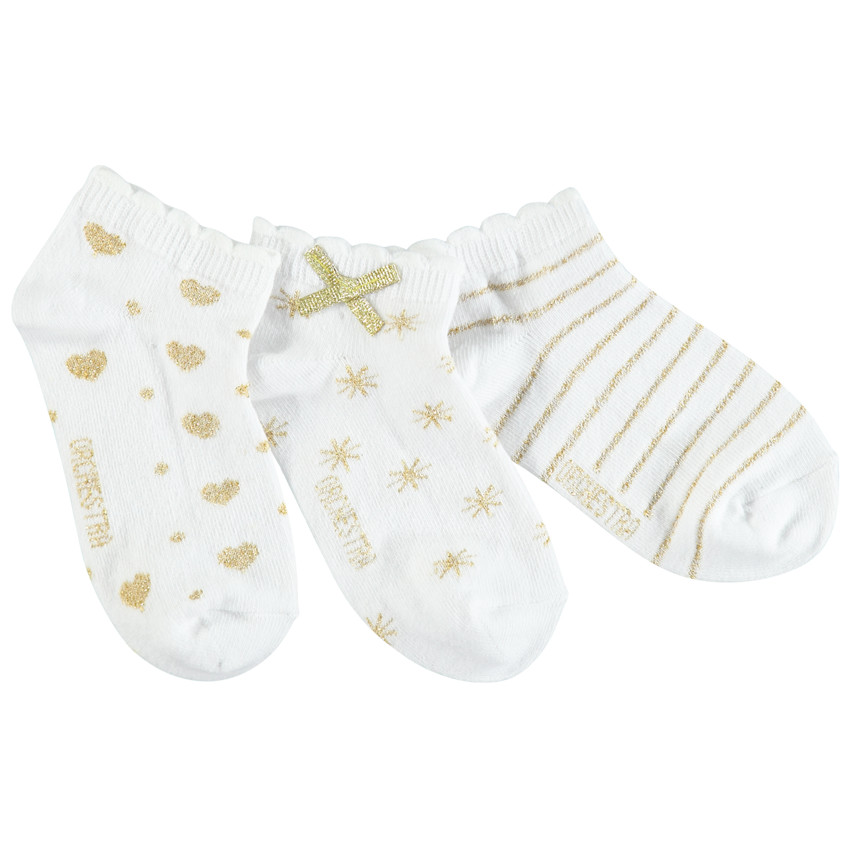 Lot de 3 paires de chaussettes courtes à motifs dorés 