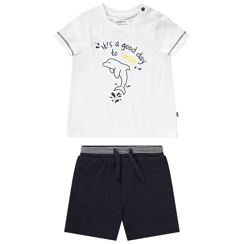 Ensemble de plage t-shirt brodrie dauphin + bermuda pour bébé garçon 