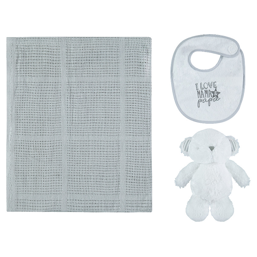 Σετ δώρου για το μωρό  με κουβέρτα, σαλιάρα και λούτρινο   