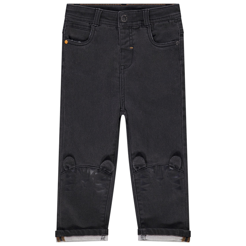 Jean μονόχρωμο σχέδιο τίγρη και αυτάκια πεταχτά για bebe αγόρι 