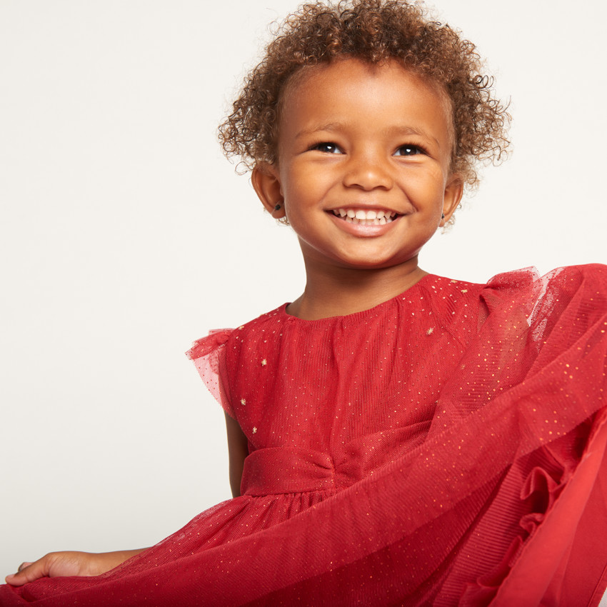 Robe de fête manches courtes en tulle pailleté pour bébé fille 