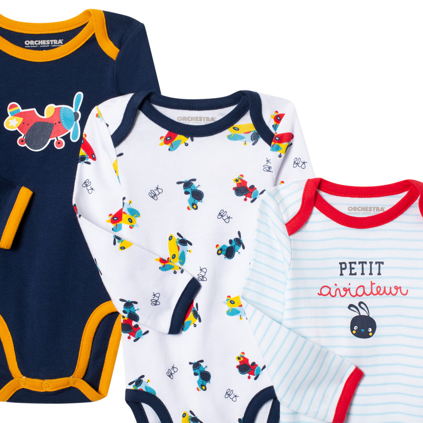 Σετ από 3 bodies μακρυμάνικα με οργανικό βαμβάκι σχέδια αεροπλάνα 