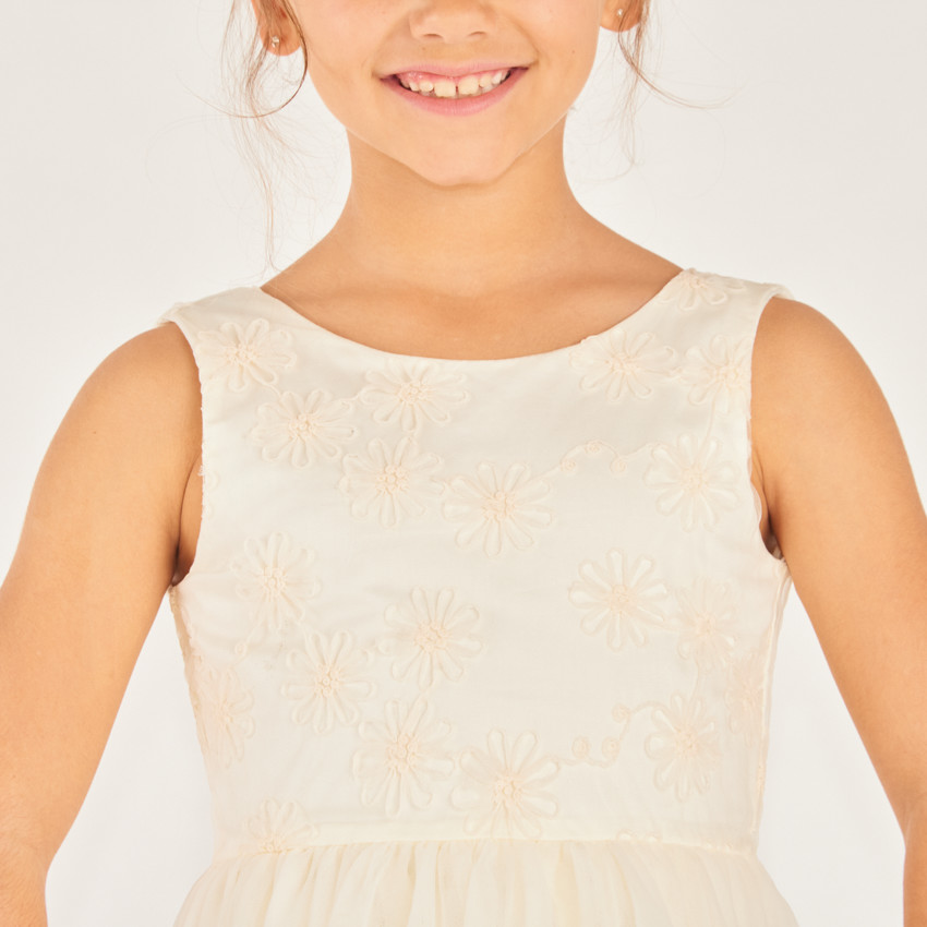 Φόρεμα τελετών από σατέν και λουλουδάτο τούλι για κορίτσι 