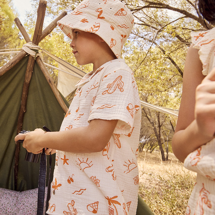 Πουκάμισο κοντομάνικο σε tetra imprimé vacances για αγόρι 