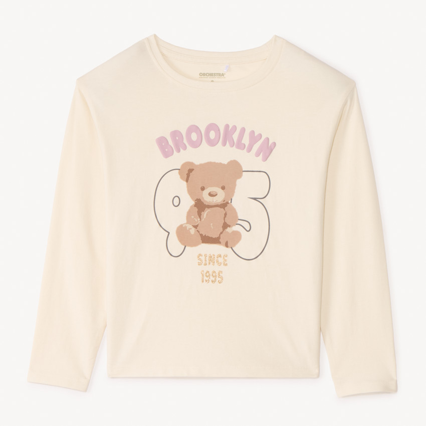 T-shirt à manches longues imprimé ourson pour fille 