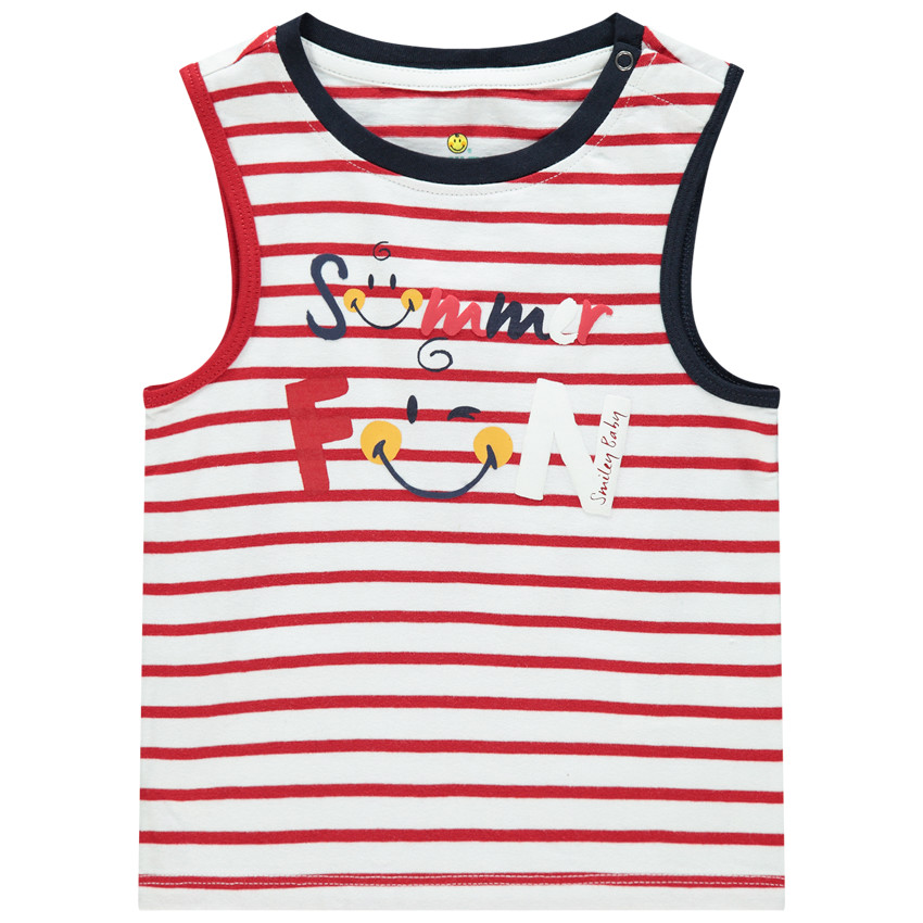 Αμάνικο μπλουζάκι με οργανικό βαμβάκι ριγέ σχέδιο Smiley 