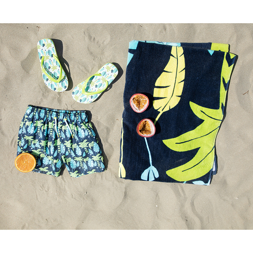 Tongs imprimé palmiers/ananas pour garçon avec lanière selon l'âge 