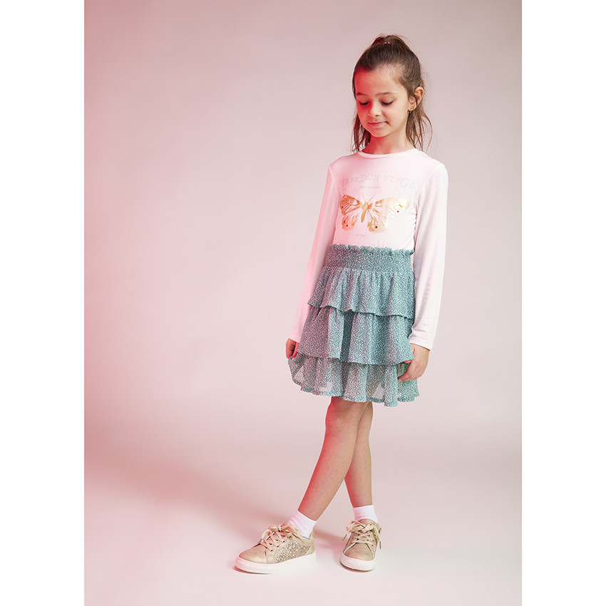 Φούστα κοντή με βολάν crépon με σχέδιο για κορίτσι 