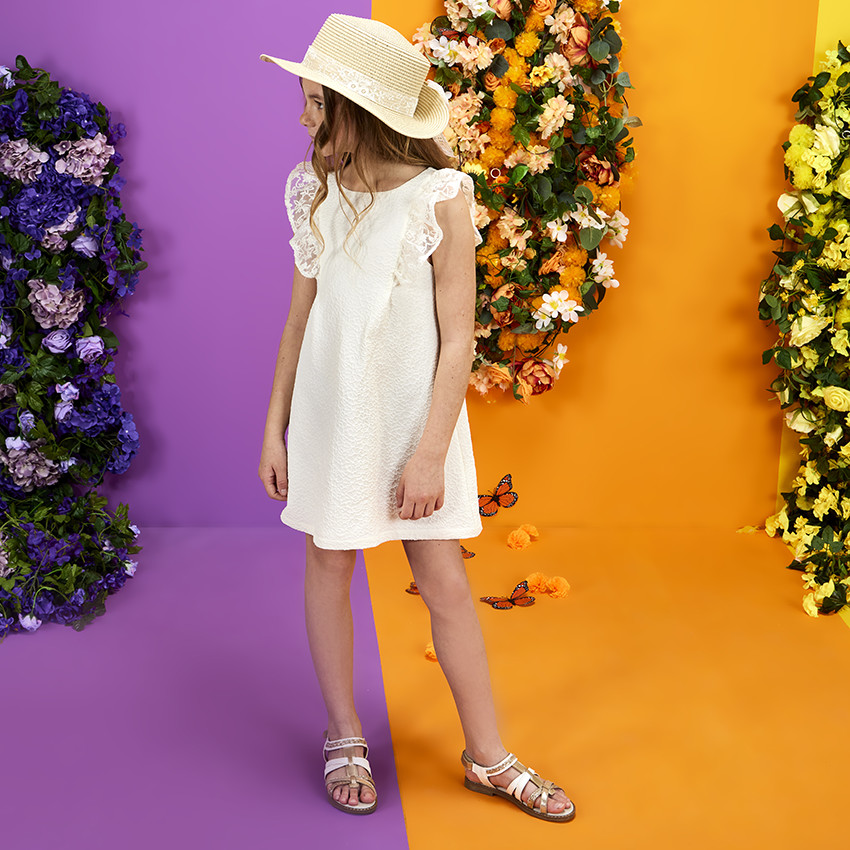 Γιορτινό φόρεμα jacquard με κεντημένα μανίκια για κορίτσι 