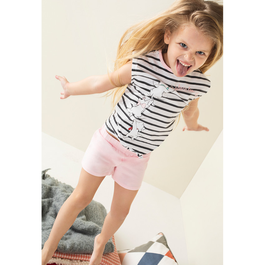 Ζέρσεϊ πυτζάμα με  ριγέ πάνω μέρος και τις Αριστόγατες της ©Disney τυπωμένες  