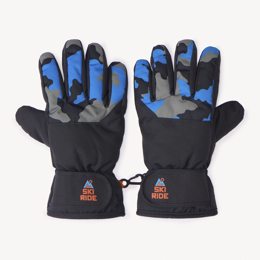 Gants de ski en toile doublée et motif camouflage pour garçon  
