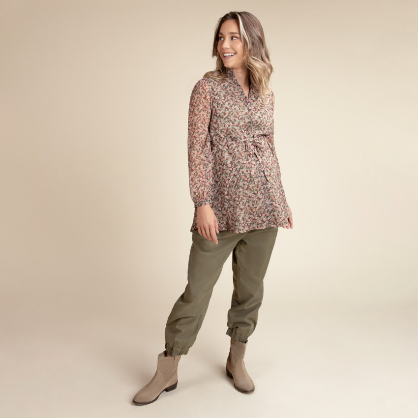 Πουκάμισο θηλασμού από βαμβακερό voile με λουλουδάτο σχέδιο 