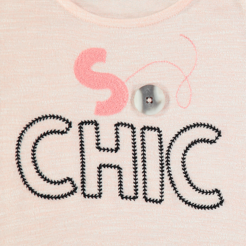 Μακρυμάνικη μελανζέ μπλούζα με κεντημένα γράμματα και φαντεζί κουμπί 