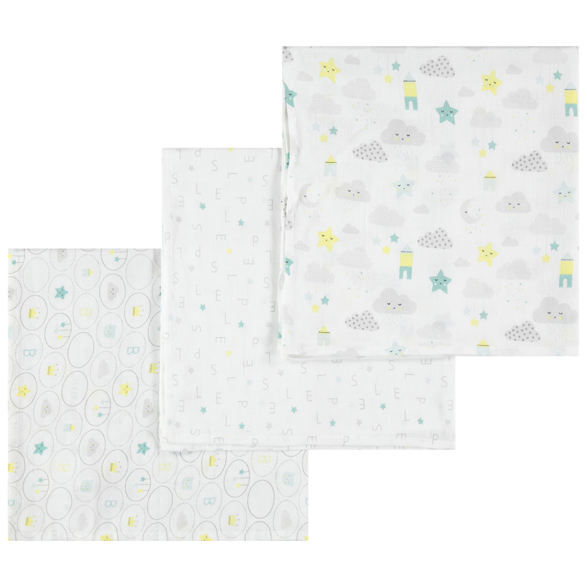 Σε 3 πάνες αγκαλιάς από βιολογικό βαμβάκι με μοτίβο σύννεφα  Additional Σε 3 πάνες αγκαλιάς από βιολογικό βαμβάκι με μοτίβο σύννεφα