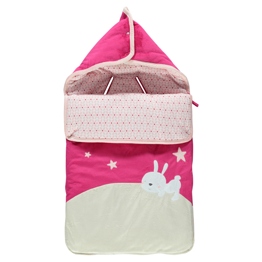 Nid d'ange en velours et jersey avec lapin et étoiles brodés 