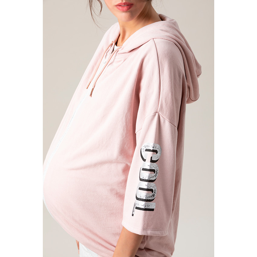 Ζακέτα από φανέλα με φερμουάρ, κουκούλα και τυπωμένες φράσεις 