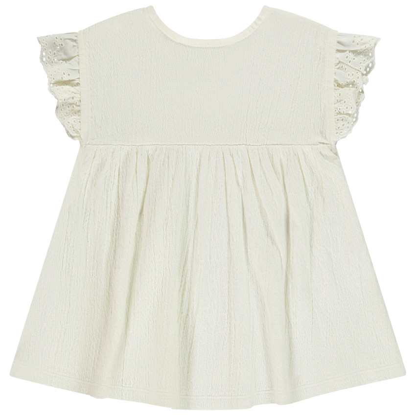 Τουνίκ με κοντά μανίκια, κεντημένα, σε εφέ τσαλακωμένο για μωρό κορίτσι 