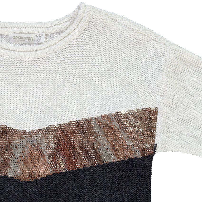 Pull en tricot effet color block avec sequins pour fille Main Pull en tricot effet color block avec sequins pour fille