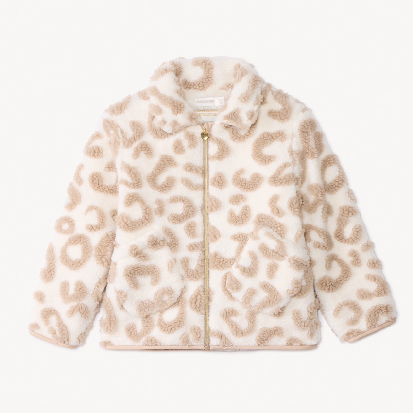 Veste sherpa effet moutonné imprimé léopard pour fille  