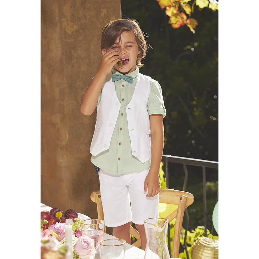 Βερμούδα από βαμβάκι με ριγέ ζώνη και διπλές αγκράφες για αγόρι 